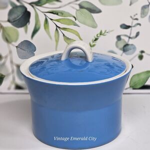 Vtg Mikasa Duplex Blue & White Covered Sugar Bowl Jam Dish Spice Jar Lidded 1960
